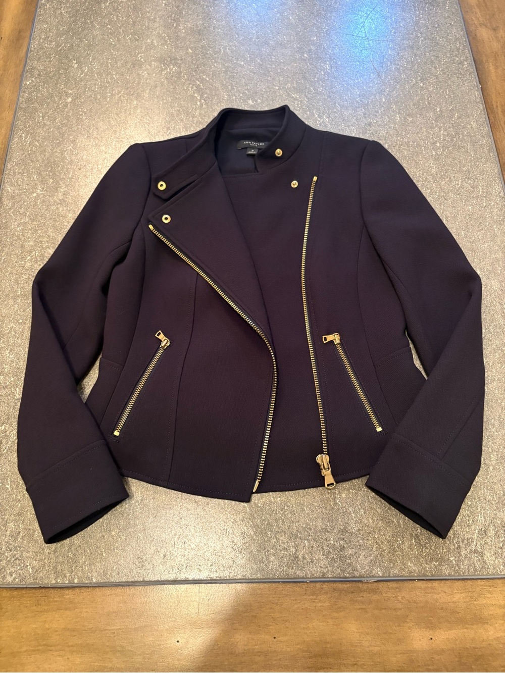 Ann Taylor Petite True Navy Blue Moto Jacket Size 2 petite